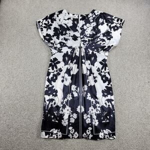 Evan Picone Womens Dress 10 Black White Floral Satin Batwing Sleeve Career Work